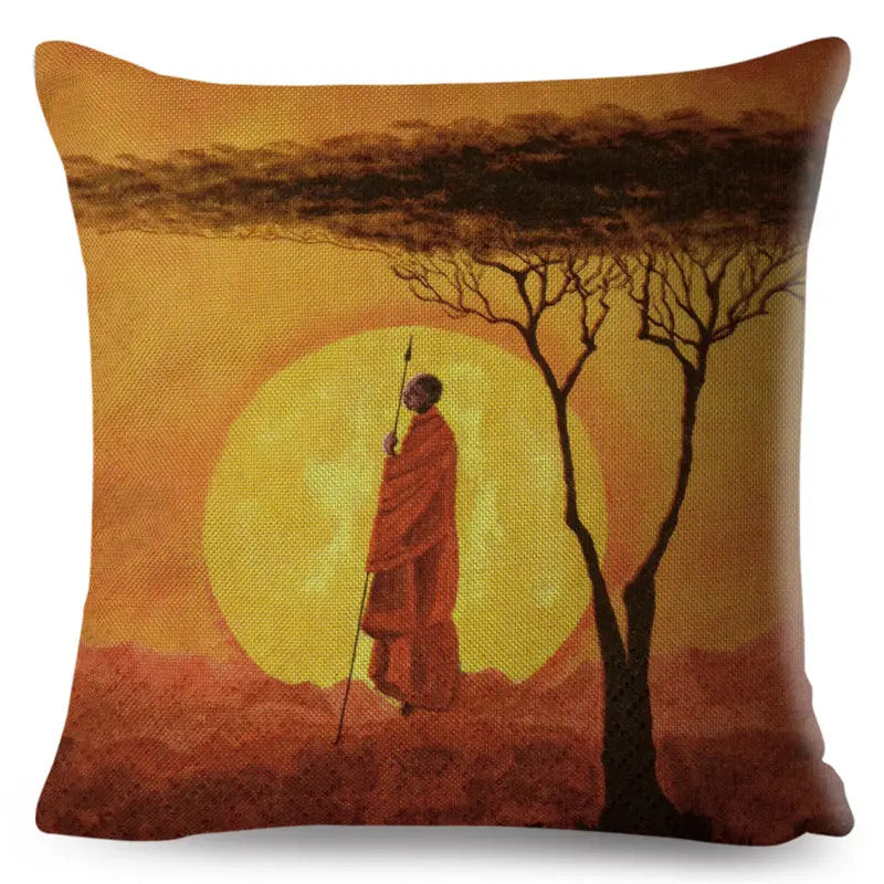 Africa Life Collection Cushion Cover Decor Orange Abstract Painting  Pillow Case Gallery for Sofa Home African Lady Pillowcase