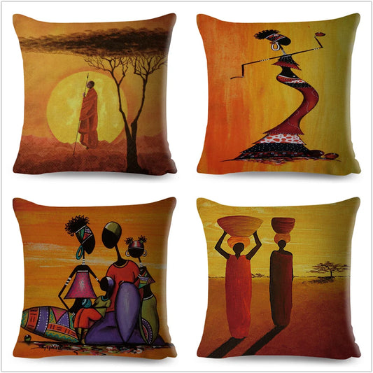 Africa Life Collection Cushion Cover Decor Orange Abstract Painting  Pillow Case Gallery for Sofa Home African Lady Pillowcase