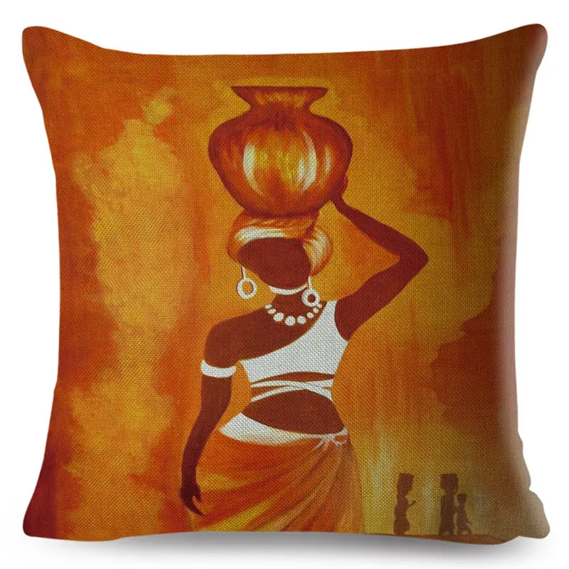 Africa Life Collection Cushion Cover Decor Orange Abstract Painting  Pillow Case Gallery for Sofa Home African Lady Pillowcase