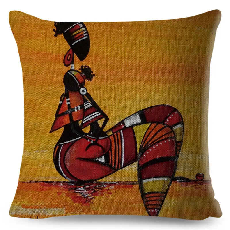 Africa Life Collection Cushion Cover Decor Orange Abstract Painting  Pillow Case Gallery for Sofa Home African Lady Pillowcase