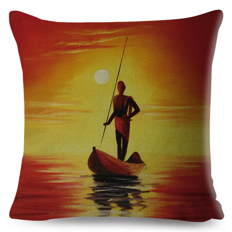 Africa Life Collection Cushion Cover Decor Orange Abstract Painting  Pillow Case Gallery for Sofa Home African Lady Pillowcase