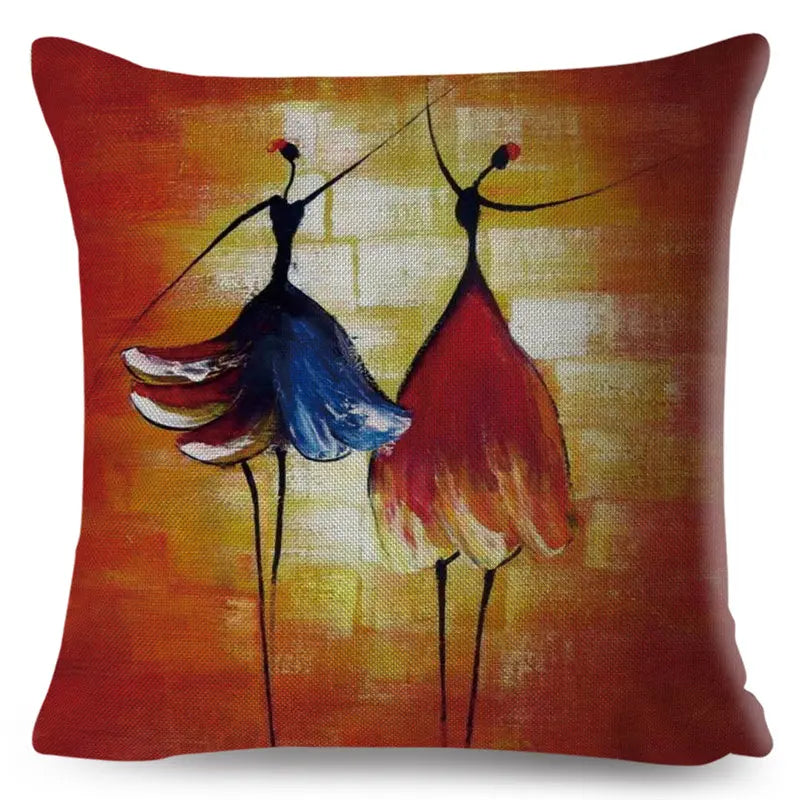 Africa Life Collection Cushion Cover Decor Orange Abstract Painting  Pillow Case Gallery for Sofa Home African Lady Pillowcase