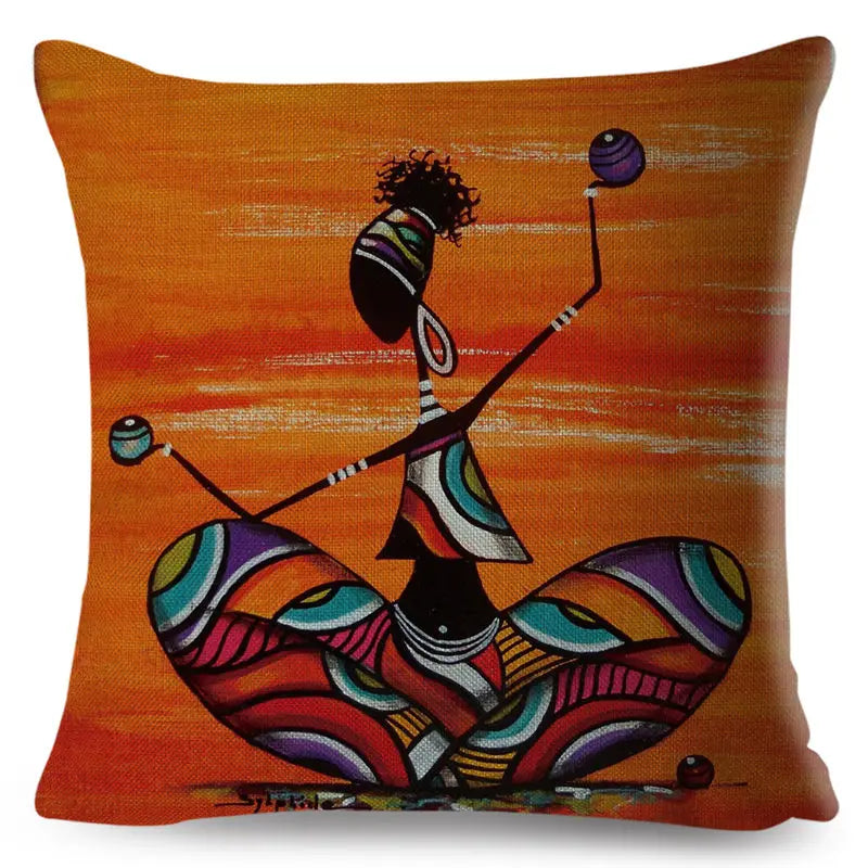 Africa Life Collection Cushion Cover Decor Orange Abstract Painting  Pillow Case Gallery for Sofa Home African Lady Pillowcase