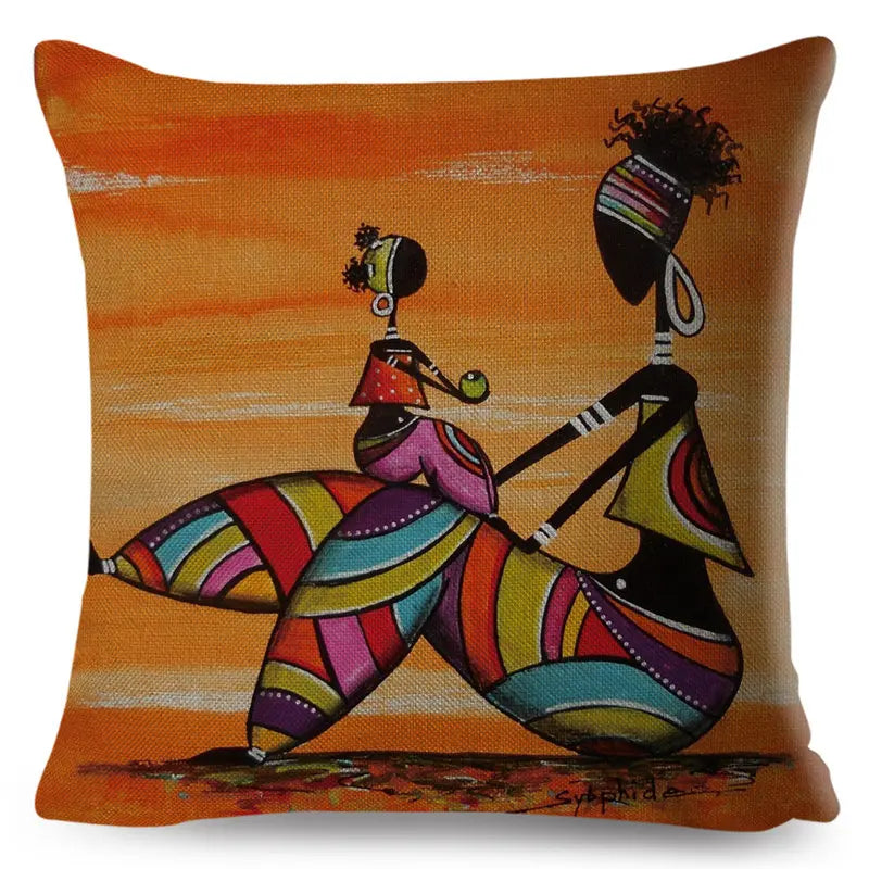 Africa Life Collection Cushion Cover Decor Orange Abstract Painting  Pillow Case Gallery for Sofa Home African Lady Pillowcase