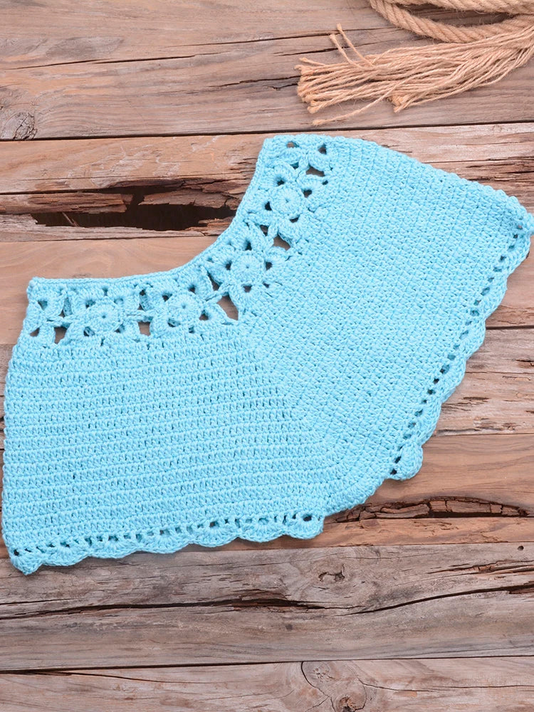 Bikini 2025 knitting Swimsuit Crochet Bikini Bohemia Style Off Shoulder High Neck Bathing Beach Bikinis Handmade Crochet Bikini