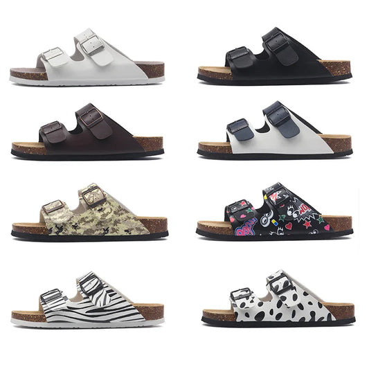 Unisex Buckle Flat Bottom Cork Slippers Summer Couple Beach Slippers Casual unisex Sandals unisex Shoes