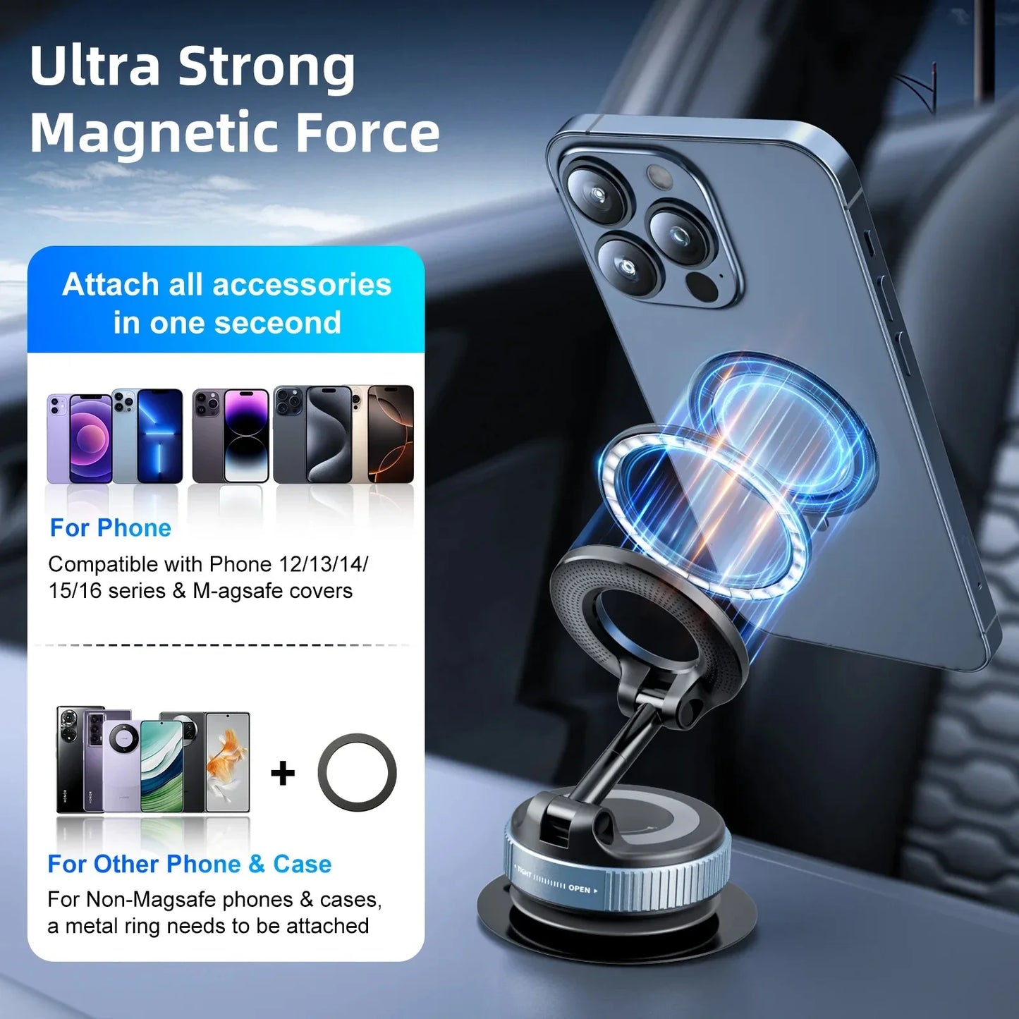 360° Adjustable Vacuum Magnetic Suction Cup Phone Mount Car Navigation Holder Portable Foldable Adsorption Bracket Magnetic Cell