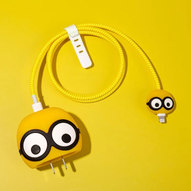 Minions Cable Protective Cartoon Phone Charging Head Cute Case Funny DIY for IPhone 18W 20W Accessories USB Bite Protector Cover