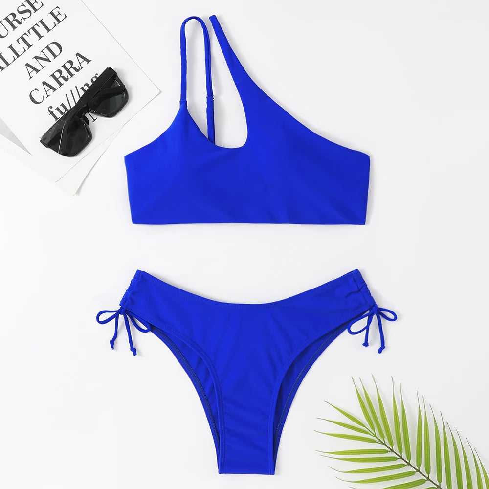 Bikini Brazilian Swimsuit Woman 2025 Single Shoulder Swimwear Two Piece Bathing Suit Biquinis Cut Out Swim Wear Bathers Maillot