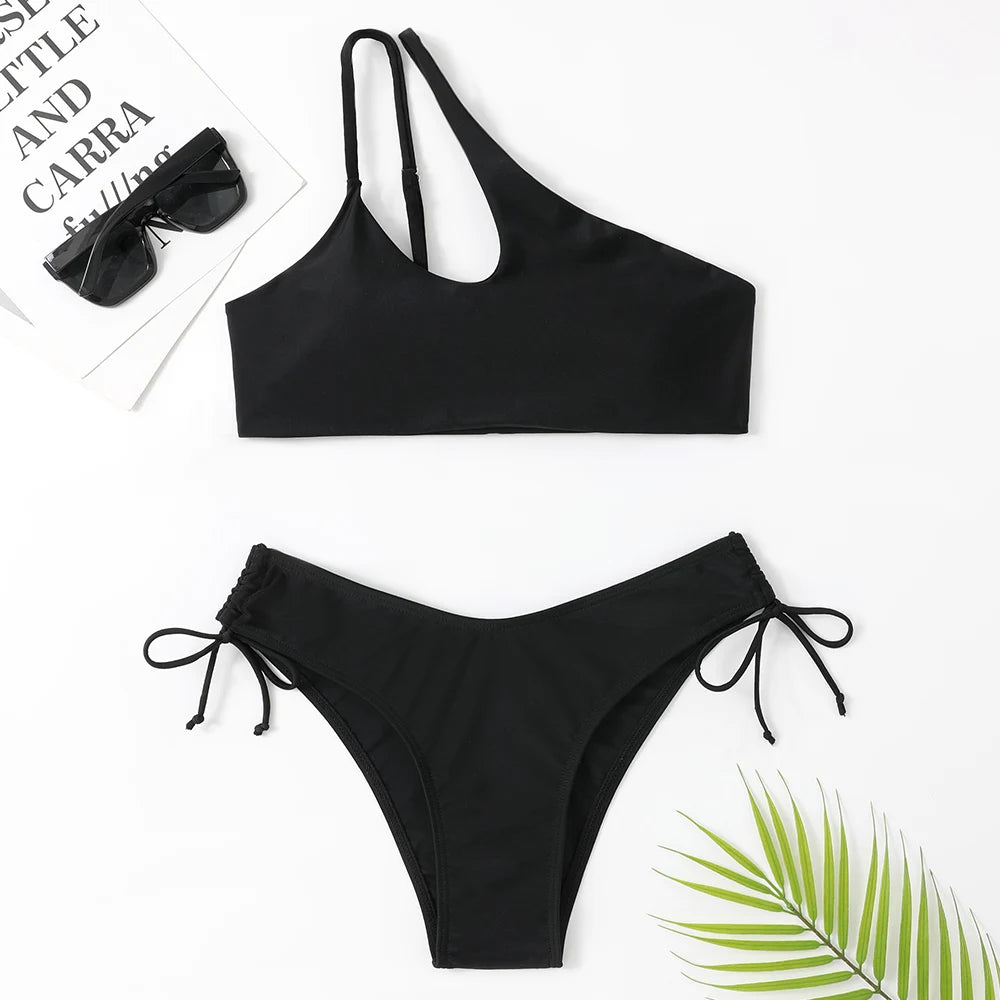 Bikini Brazilian Swimsuit Woman 2025 Single Shoulder Swimwear Two Piece Bathing Suit Biquinis Cut Out Swim Wear Bathers Maillot