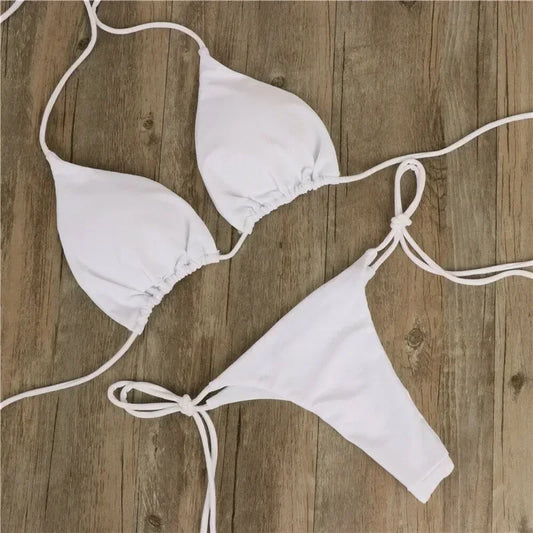 Solid Tie-Side G-String Bikini, Breathtaking Bathing Suit with Feminine Bandage Design - Ideal Brazilian Bikini for the Beach