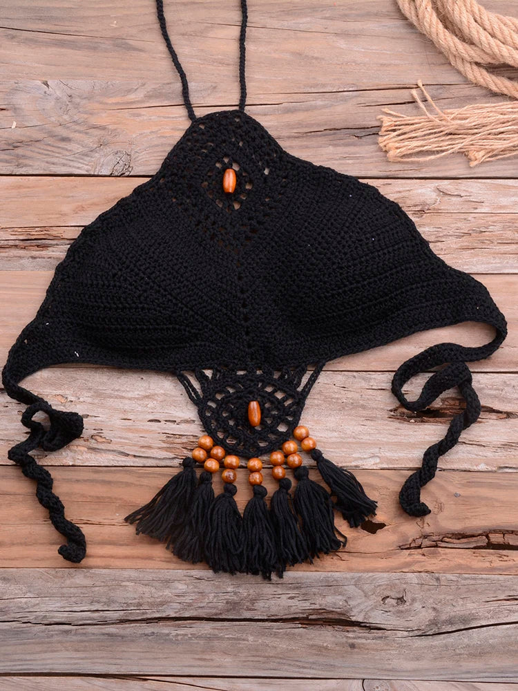 Bikini 2025 knitting Swimsuit Crochet Bikini Bohemia Style Off Shoulder High Neck Bathing Beach Bikinis Handmade Crochet Bikini
