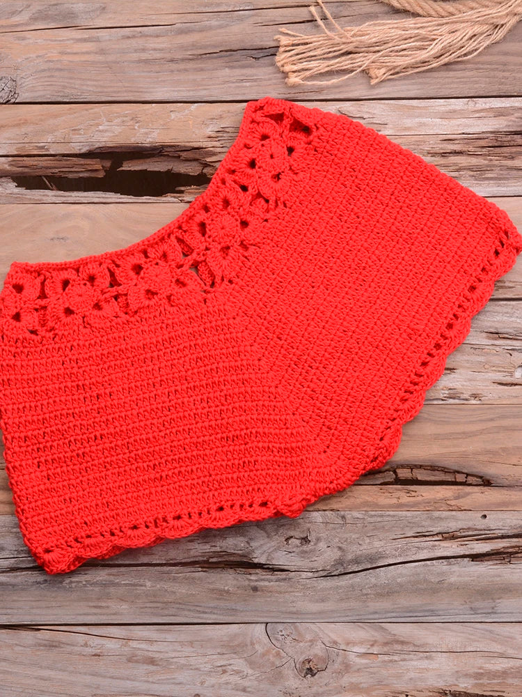 Bikini 2025 knitting Swimsuit Crochet Bikini Bohemia Style Off Shoulder High Neck Bathing Beach Bikinis Handmade Crochet Bikini