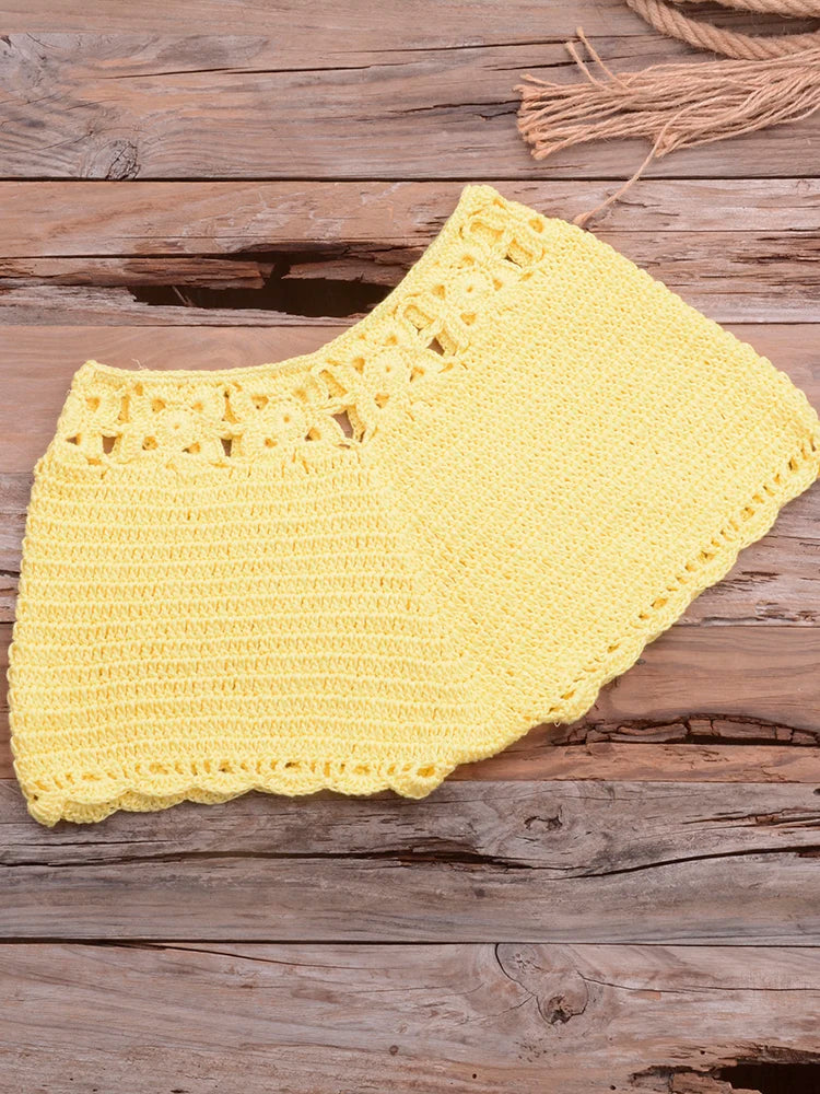 Bikini 2025 knitting Swimsuit Crochet Bikini Bohemia Style Off Shoulder High Neck Bathing Beach Bikinis Handmade Crochet Bikini