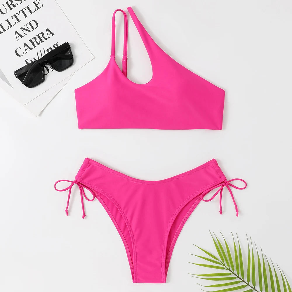 Bikini Brazilian Swimsuit Woman 2025 Single Shoulder Swimwear Two Piece Bathing Suit Biquinis Cut Out Swim Wear Bathers Maillot