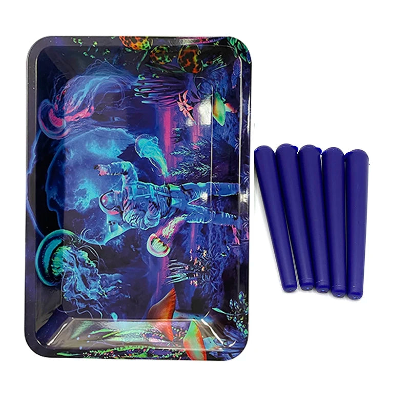 5pcs Airtight Storage Containers Smell Proof Holders with Metal Rolling Tray 18X12.5CM Tobacco Smoking Accessories
