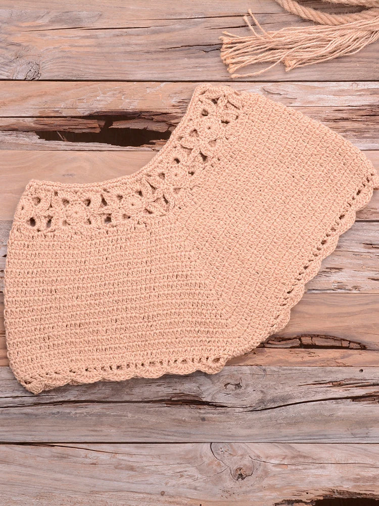 Bikini 2025 knitting Swimsuit Crochet Bikini Bohemia Style Off Shoulder High Neck Bathing Beach Bikinis Handmade Crochet Bikini