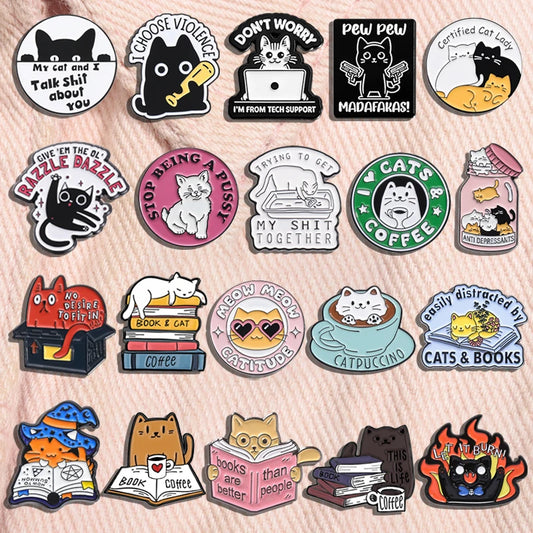 Cartoon Cat Collection Series Enamel Pins Funny Cute Kitten Brooches Lapel Badge Decorative Brooches Animal Jewelry Gift Friends
