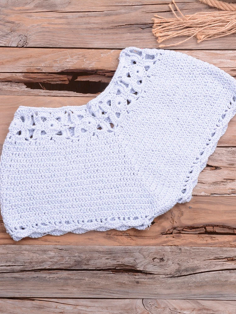 Bikini 2025 knitting Swimsuit Crochet Bikini Bohemia Style Off Shoulder High Neck Bathing Beach Bikinis Handmade Crochet Bikini