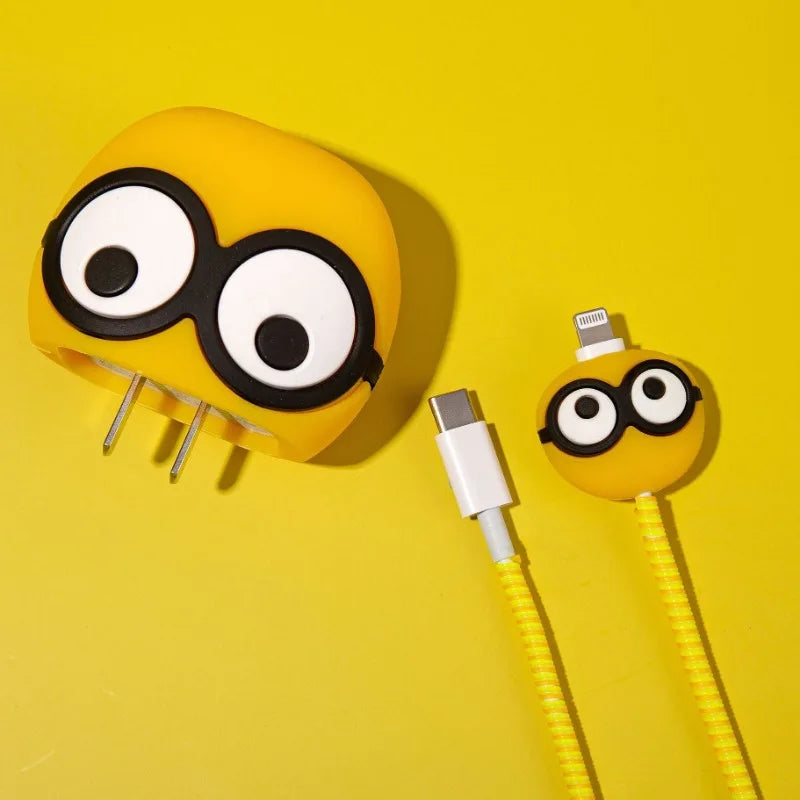 Minions Cable Protective Cartoon Phone Charging Head Cute Case Funny DIY for IPhone 18W 20W Accessories USB Bite Protector Cover
