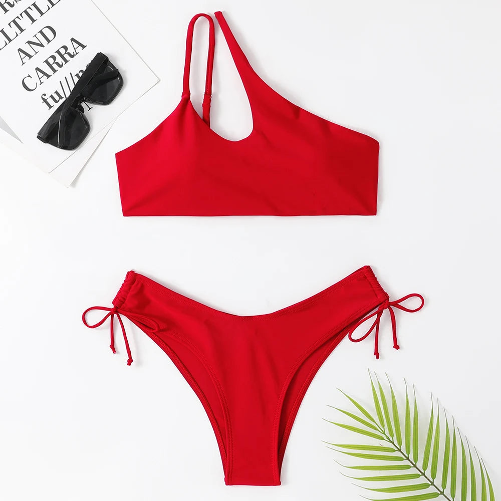 Bikini Brazilian Swimsuit Woman 2025 Single Shoulder Swimwear Two Piece Bathing Suit Biquinis Cut Out Swim Wear Bathers Maillot