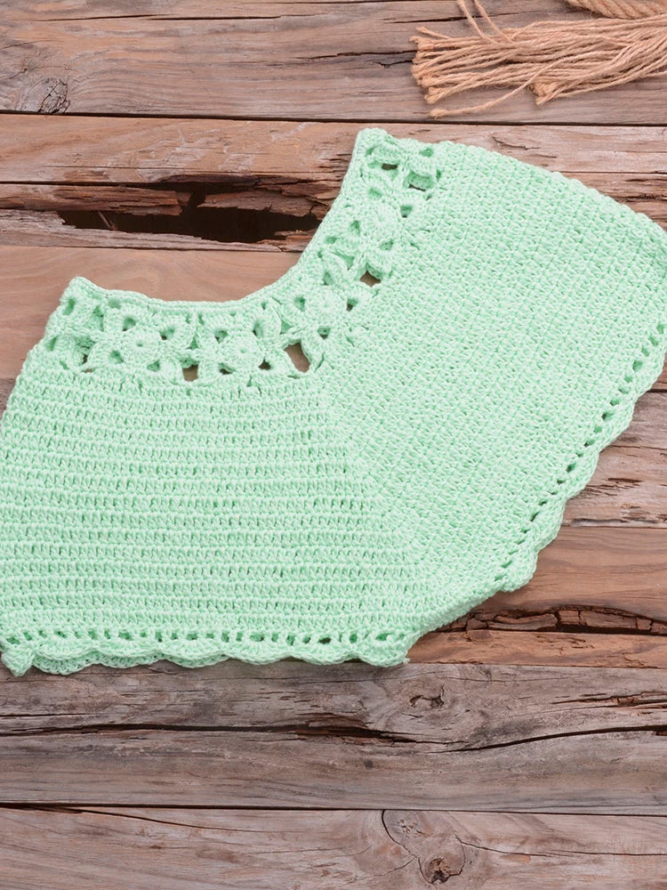 Bikini 2025 knitting Swimsuit Crochet Bikini Bohemia Style Off Shoulder High Neck Bathing Beach Bikinis Handmade Crochet Bikini