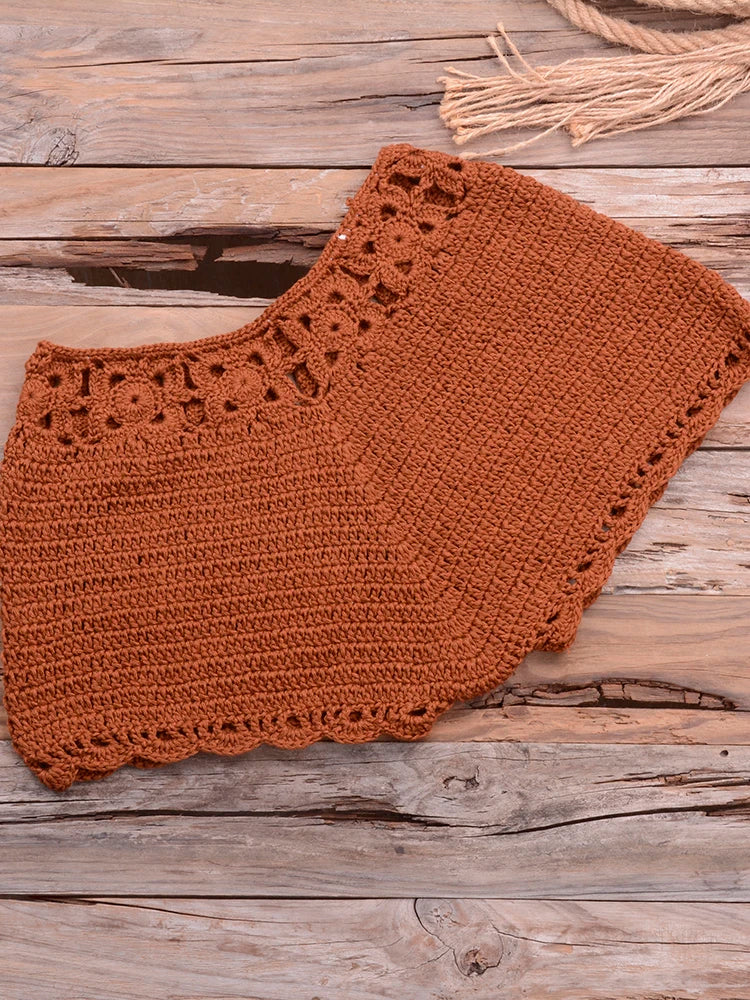 Bikini 2025 knitting Swimsuit Crochet Bikini Bohemia Style Off Shoulder High Neck Bathing Beach Bikinis Handmade Crochet Bikini