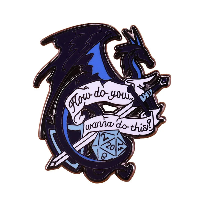 RPG Game Dungeon DnD Dragon Dice D20 Anime Enamel Pin Lapel Badges Manga Brooches for Women Fashion Jewelry Accessories Gifts