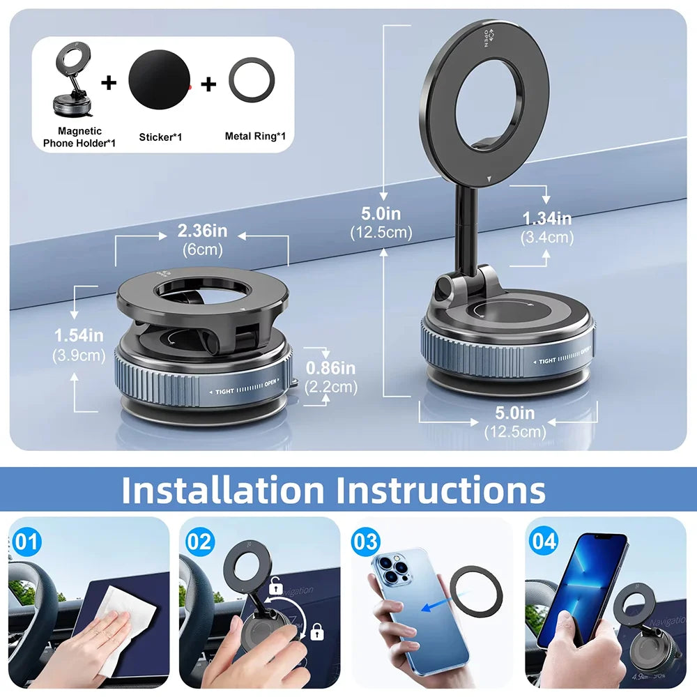 360° Adjustable Vacuum Magnetic Suction Cup Phone Mount Car Navigation Holder Portable Foldable Adsorption Bracket Magnetic Cell