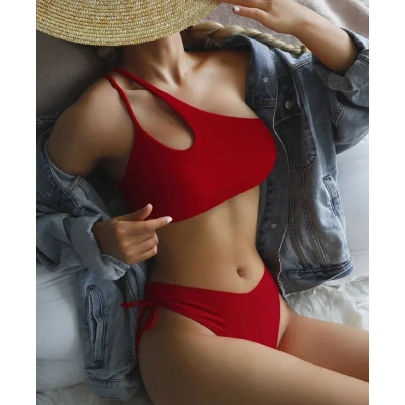 Bikini Brazilian Swimsuit Woman 2025 Single Shoulder Swimwear Two Piece Bathing Suit Biquinis Cut Out Swim Wear Bathers Maillot