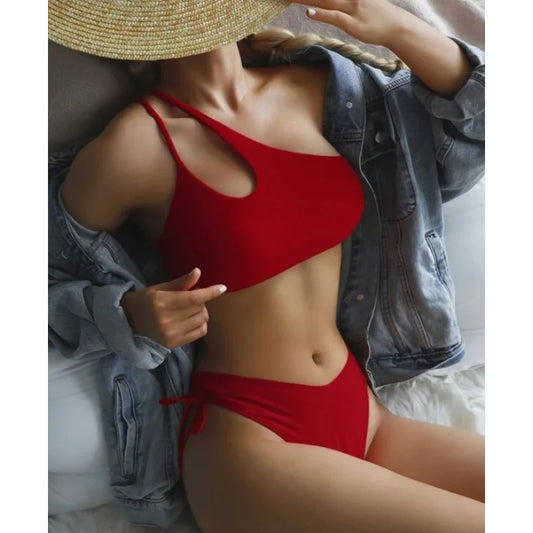 Bikini Brazilian Swimsuit Woman 2025 Single Shoulder Swimwear Two Piece Bathing Suit Biquinis Cut Out Swim Wear Bathers Maillot