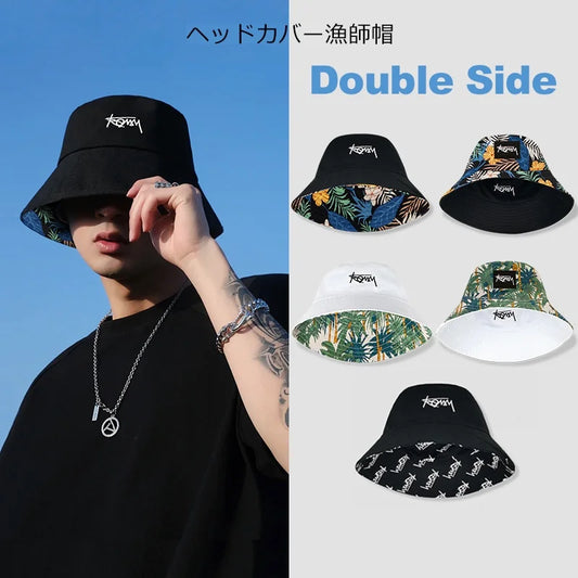 Double-sided Fisherman Hat Male big size Hawaii Korean Spring Hats for Men Casual Panama Hat Bob Hip Hop Bucket Women Caps