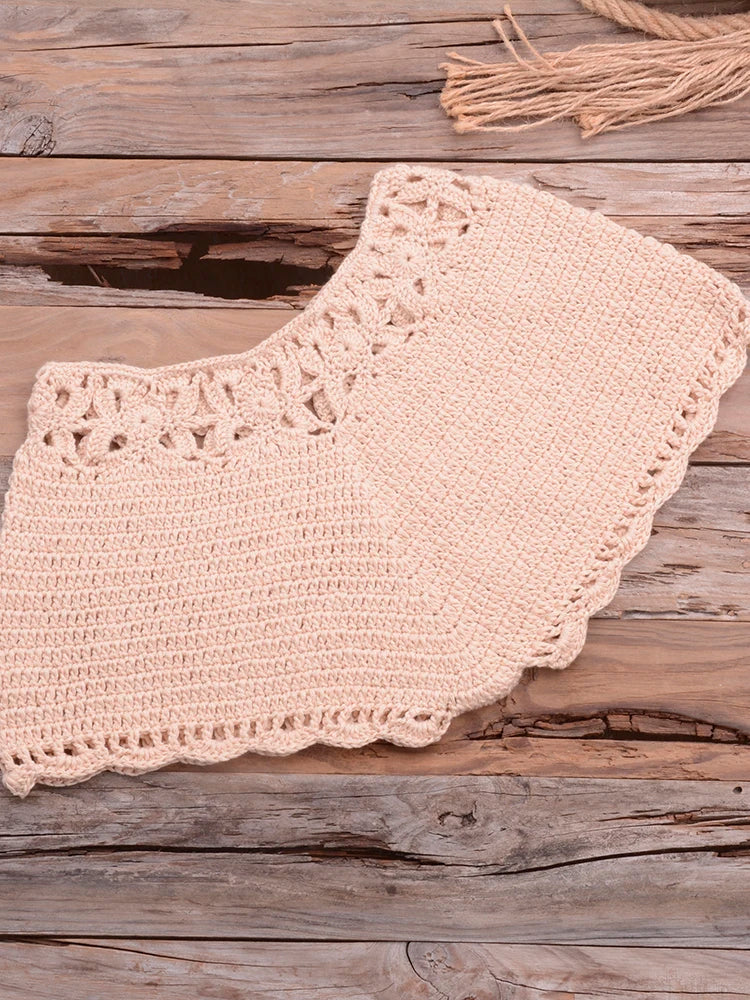 Bikini 2025 knitting Swimsuit Crochet Bikini Bohemia Style Off Shoulder High Neck Bathing Beach Bikinis Handmade Crochet Bikini