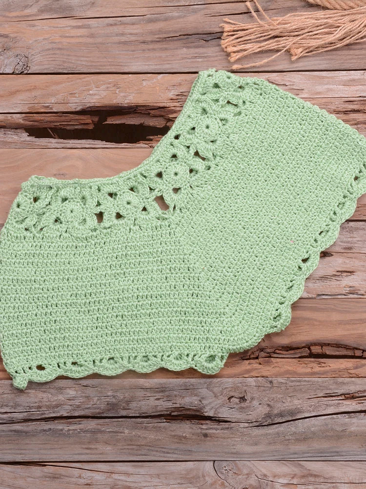 Bikini 2025 knitting Swimsuit Crochet Bikini Bohemia Style Off Shoulder High Neck Bathing Beach Bikinis Handmade Crochet Bikini