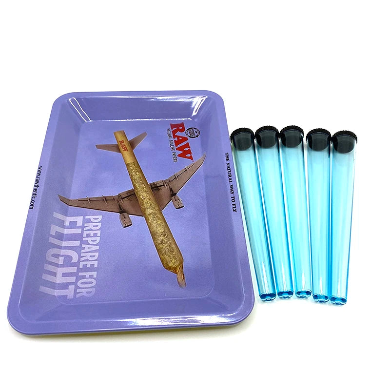 5pcs Airtight Storage Containers Smell Proof Holders with Metal Rolling Tray 18X12.5CM Tobacco Smoking Accessories