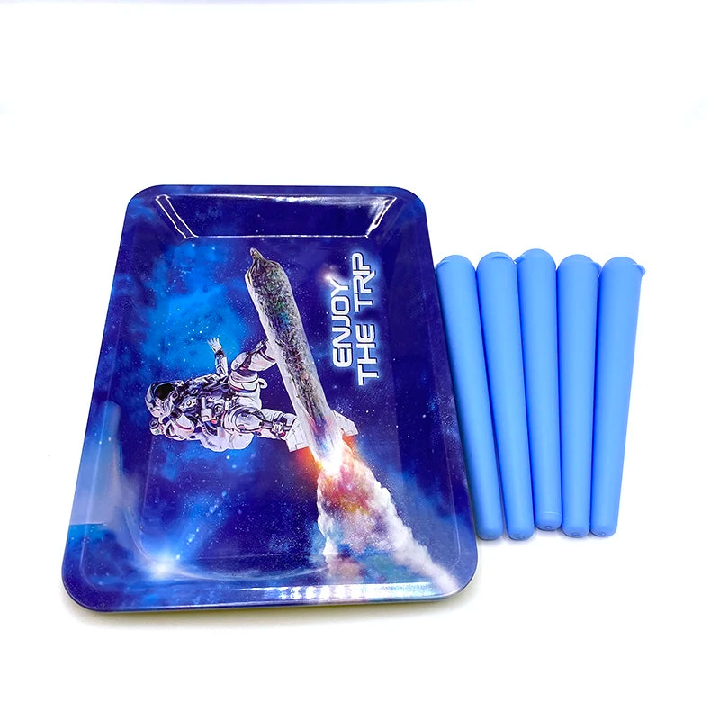 5pcs Airtight Storage Containers Smell Proof Holders with Metal Rolling Tray 18X12.5CM Tobacco Smoking Accessories