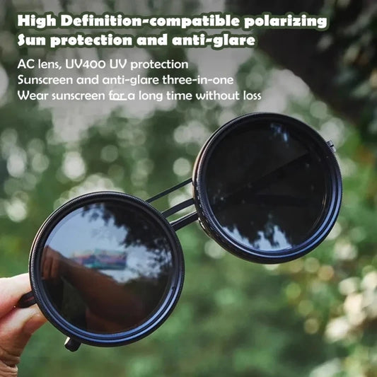 Hand Made Unisex Round Dimming Sunglasses  Fishing Nd9 Adjustable Polarized SunGlasses UV  Retro Punk  Men Round Sunglasses