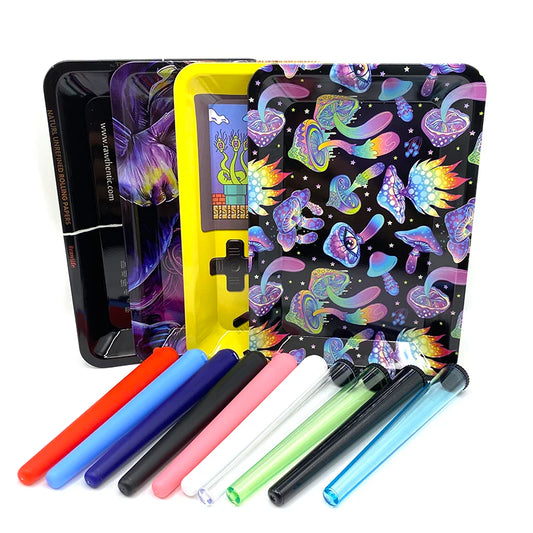 5pcs Airtight Storage Containers Smell Proof Holders with Metal Rolling Tray 18X12.5CM Tobacco Smoking Accessories